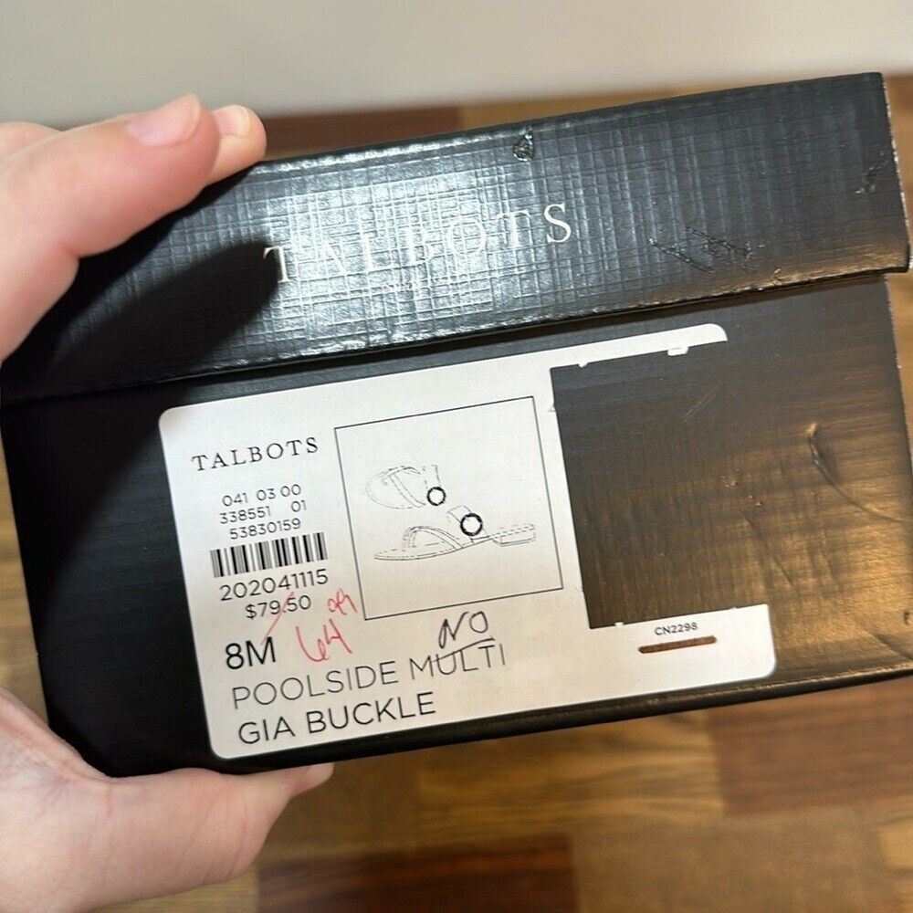 Talbots Womens Gia‎ Buckle Sandal 8 Plaid Multi Criss Cross Summer Coastal Flat - Picture 2 of 7